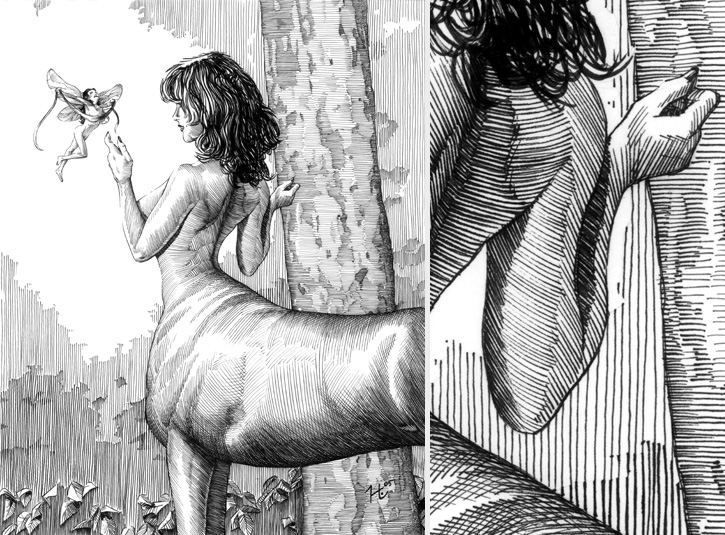 Pen and ink illustration for Fantasy Imperium role playing game on 10 x 14 bristol plate. Detail on right.