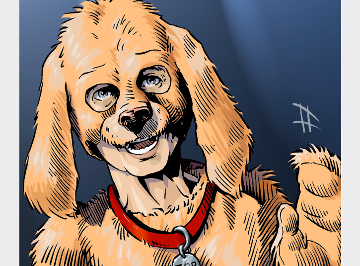 The brave leader of the Dumb Friends League. Pen and ink. Colors in Adobe Photoshop. Pencils by Gabe Hernandez.